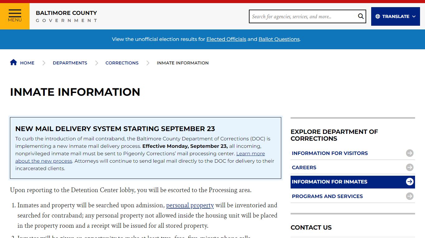 Inmate Information - Baltimore County Government