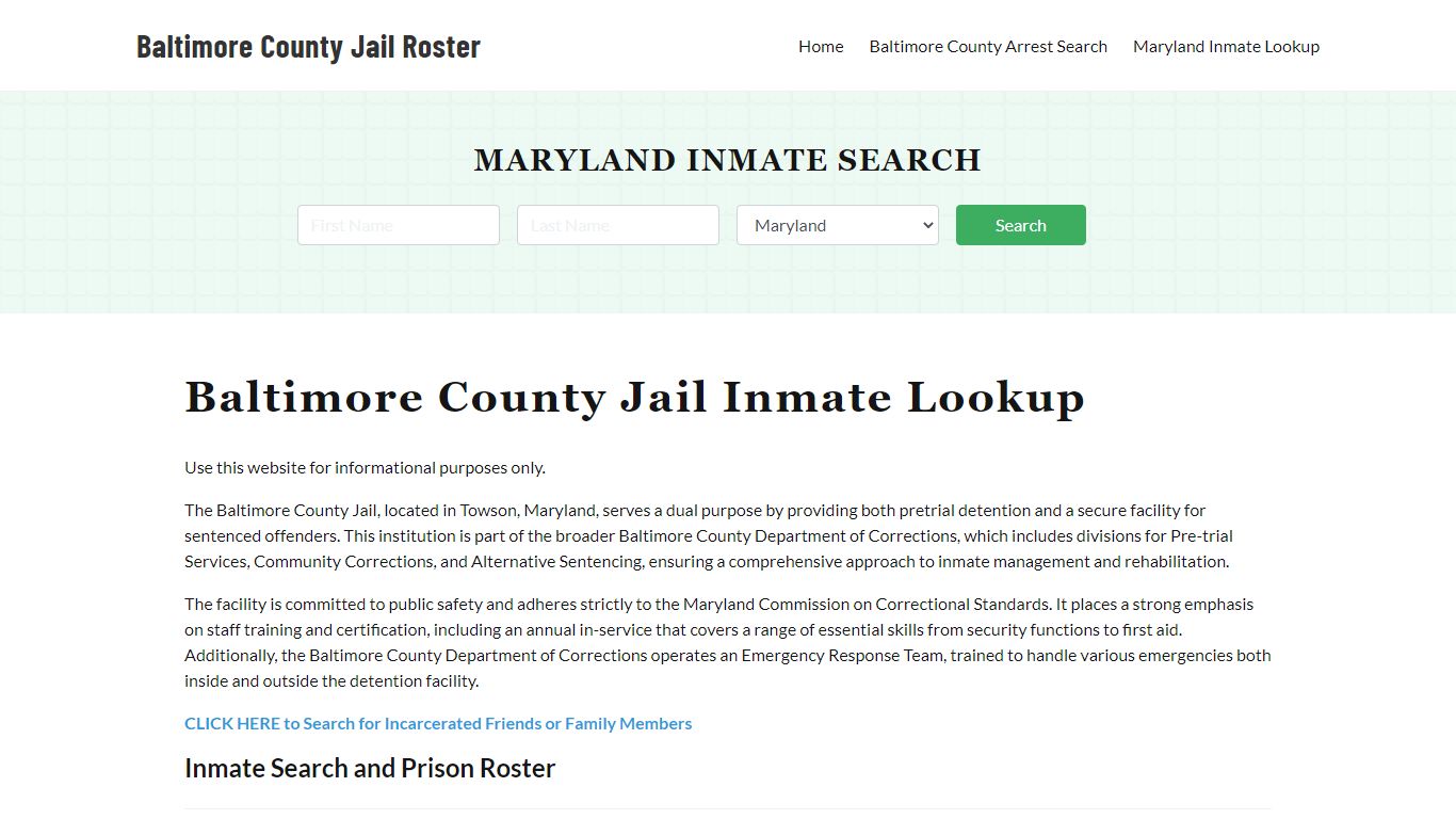 Baltimore County Jail Roster Lookup, MD, Inmate Search